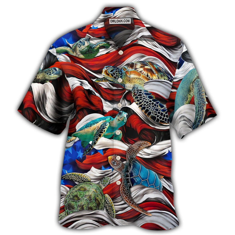 Turtle Independence Day Swimming In The American Flag – Hawaiian Shirt – Owl Ohh