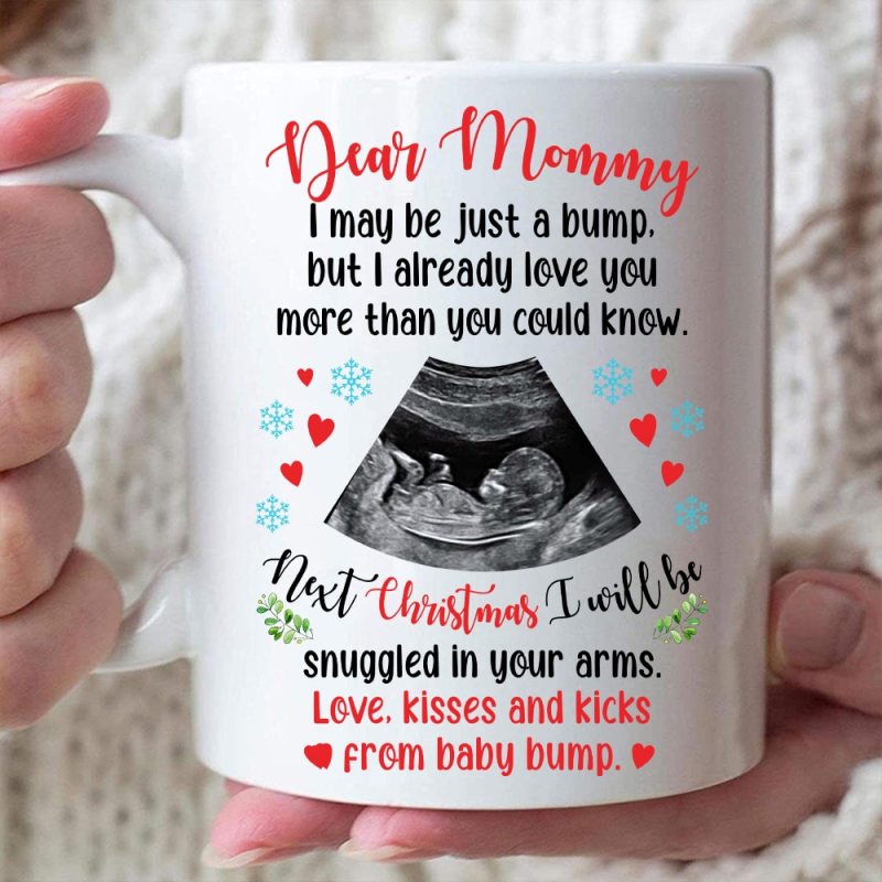 Personalized Christmas Gift For Mom To Be Next Christmas Mug, Pregnancy Announcement Gift With Sonogram