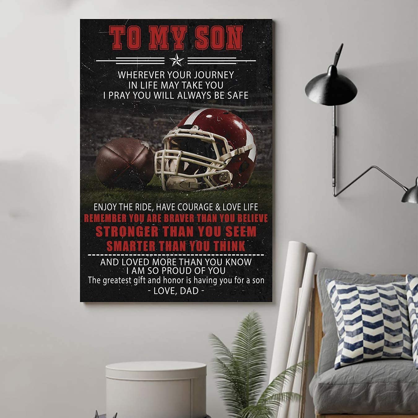 Poster for Room Aesthetic – Command Strips Wall Decor – Tvap30 American Football Poster – Dad to Son – Remember You are Braver