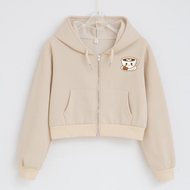 Love Of Espresso Cropped Zip Up Soft Hoodies