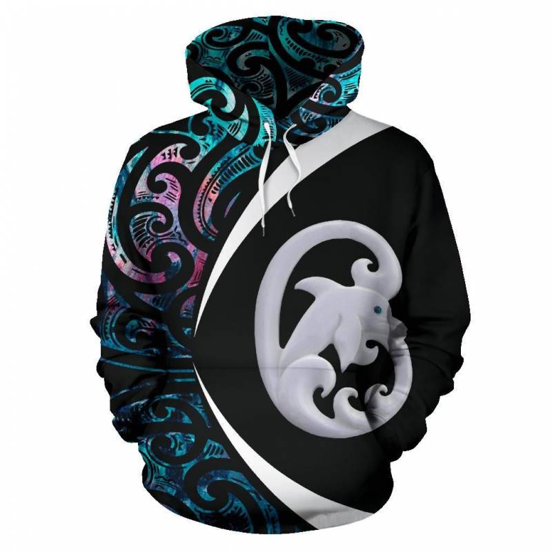 Aotearoa Maori Dolphin Hoodie, Koru Aihe Paua Shell Pullover Hoodie J95