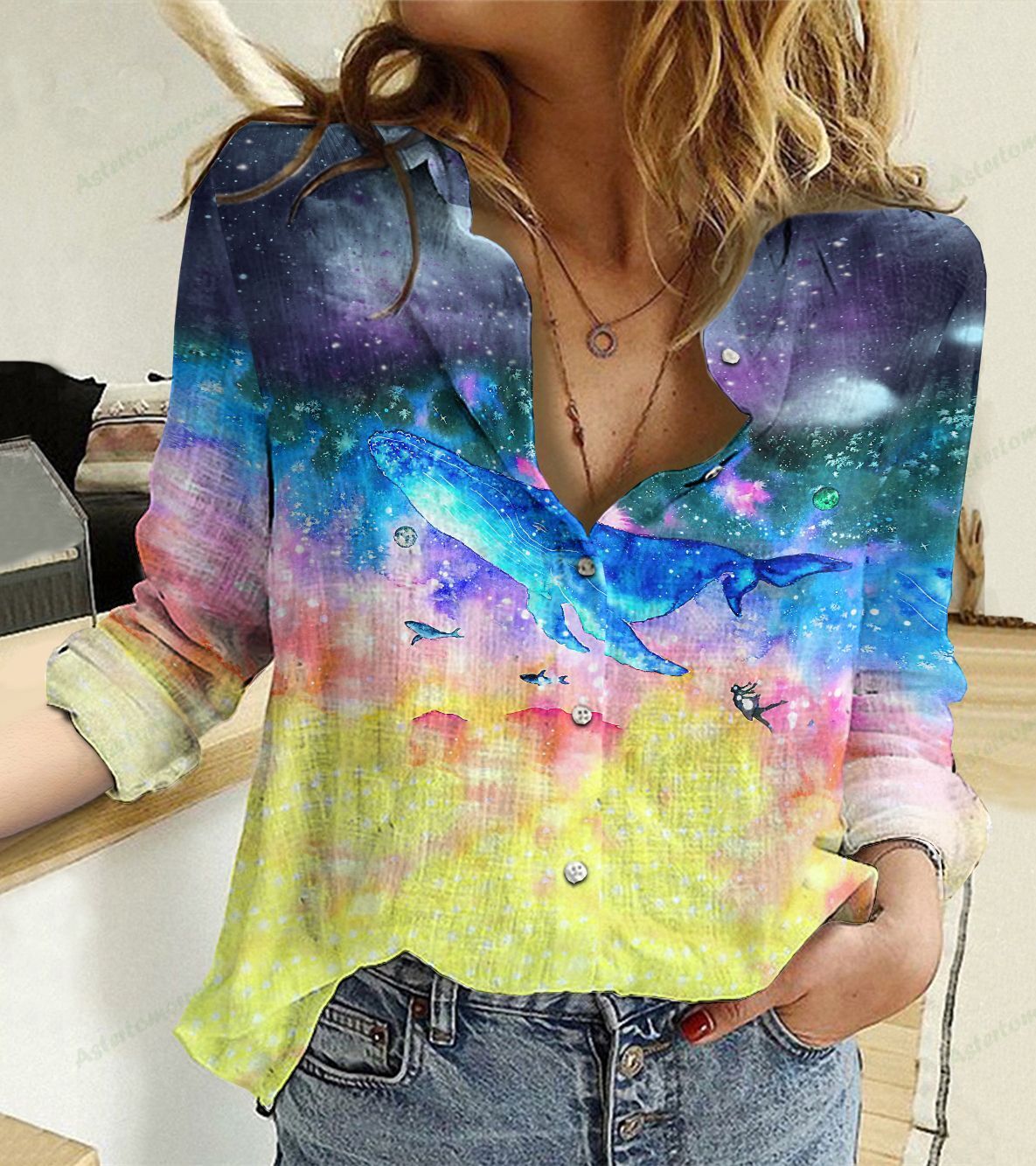 Galaxy Whale Casual Shirt For Men And Women, Unisex