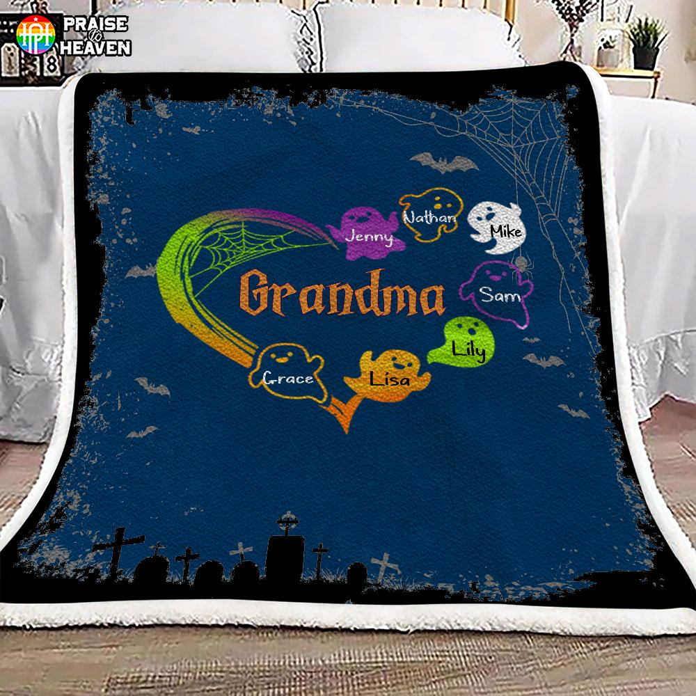 Fleece Blanket Halloween Personalized Grandma Boo Crew Heart Fbl048