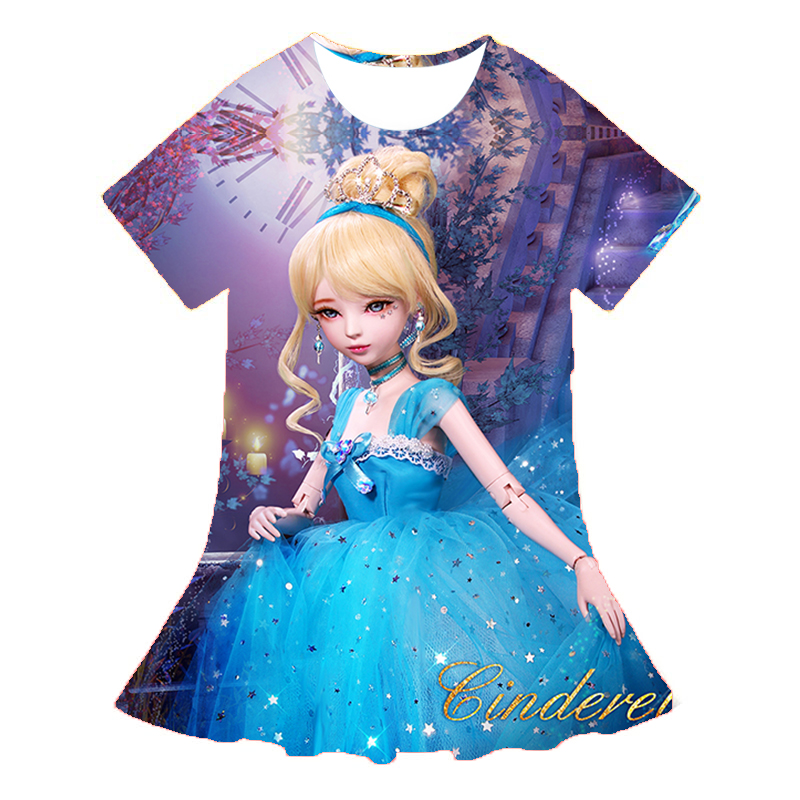 2022 New Summer Baby Girls Cartoon Mermaid Princess Ariel Short Sleeves Dress Children’s Clothing Kids Princess Dresses 1-10Year alx