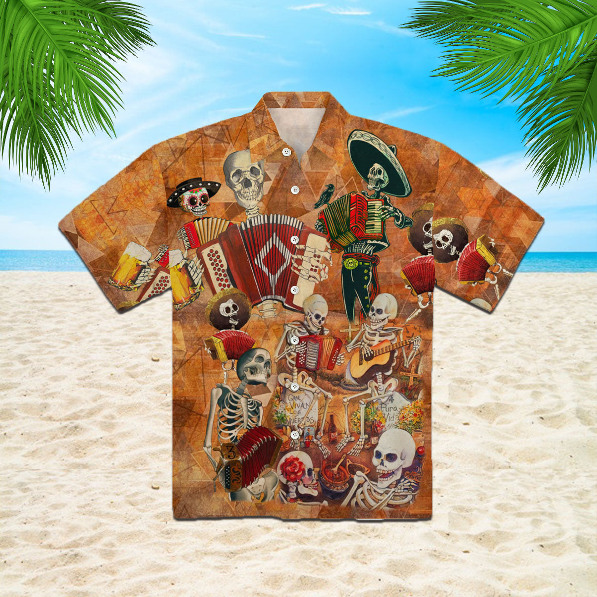 Oragontee Skull Skeleton Accordion Music Halloween Hawaiian Shirt | For Men & Women | Adult | Wt1247
