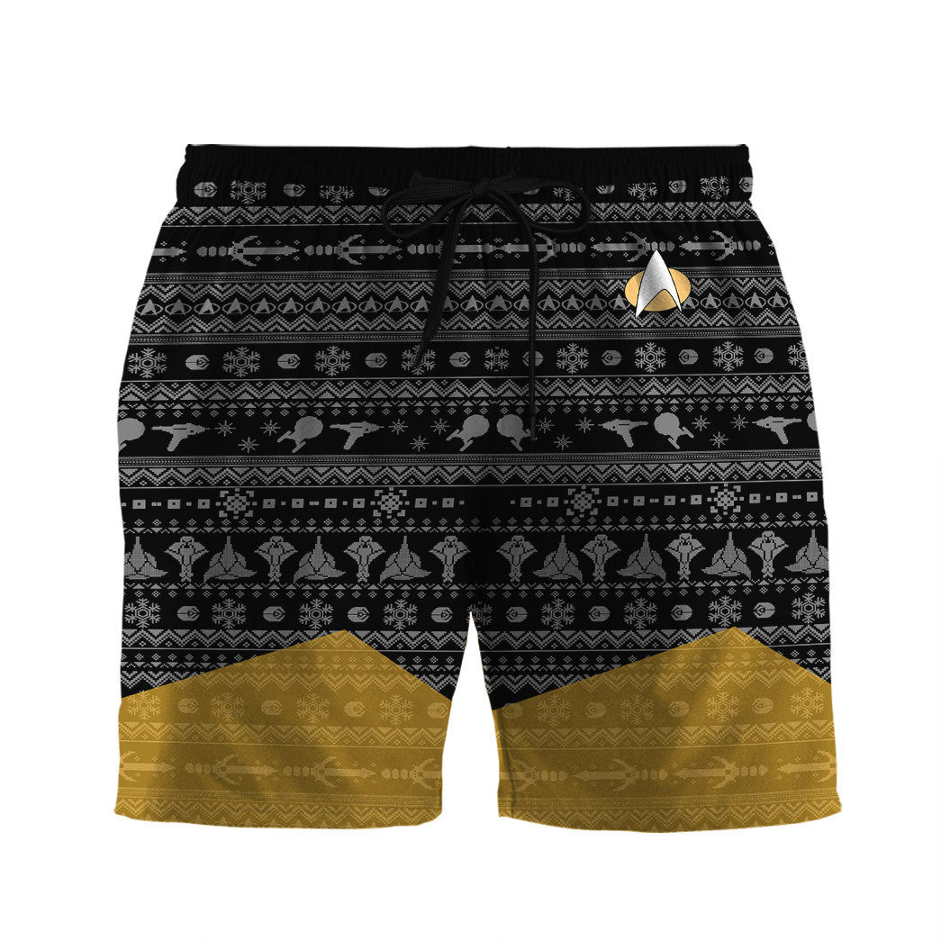 3D S.T Trek The Halls Yellow Ugly Christmas Custom Men Shorts