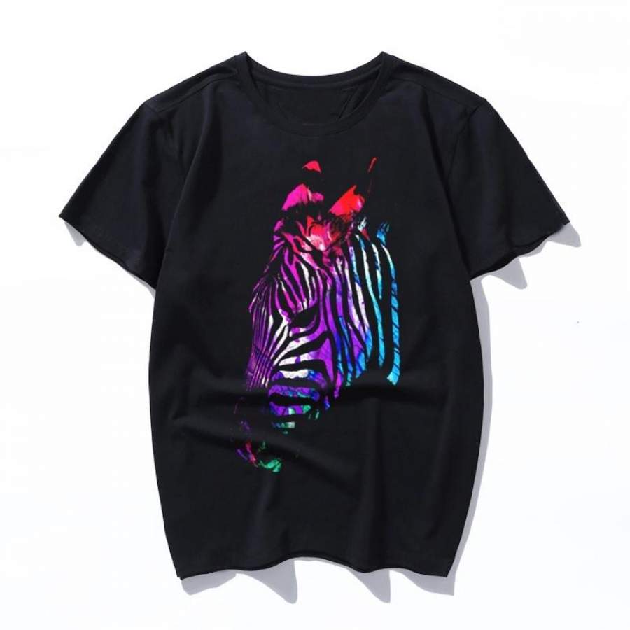 colorful zebra cotton short sleeve print women T shirt casual summer loose men tshirt o-neck t-shirt male tops tee shirts