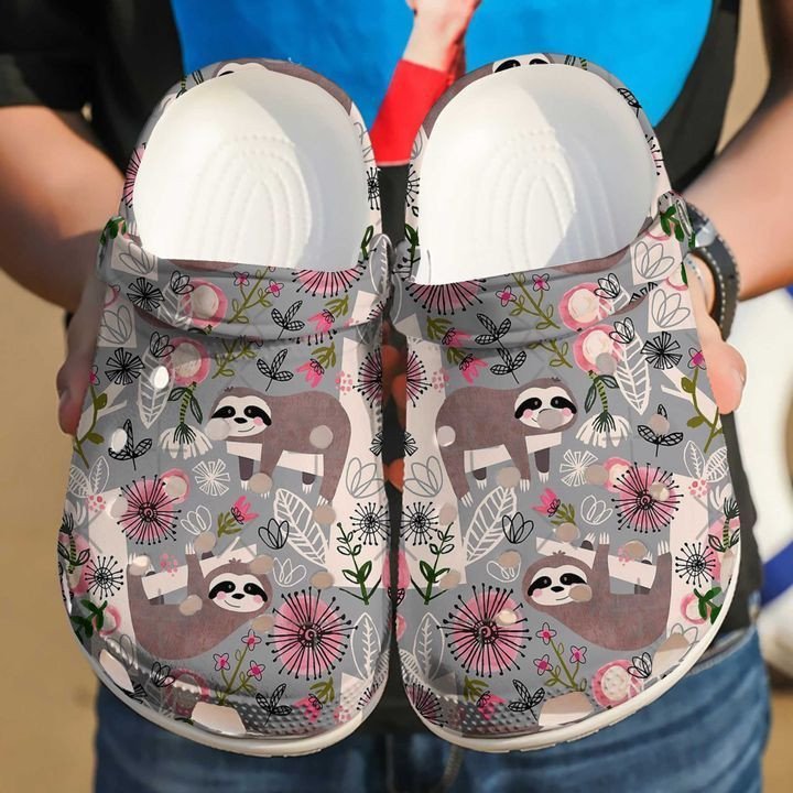 Sloth Florals 105 Gift For Lover Rubber Crocs Clog Shoes Comfy Footwear