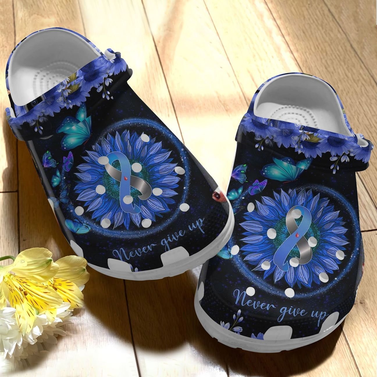 Diabetes Personalize Clog, Custom Name, Text, Fashion Style For Women, Men, Kid, Print 3D Whitesole Never Give Up