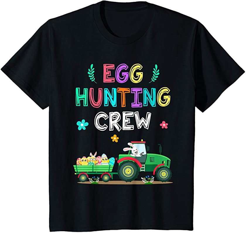 Kids Happy Easter Bunny Tractor Easter Egg Hunt Crew Boys Kids T-Shirt