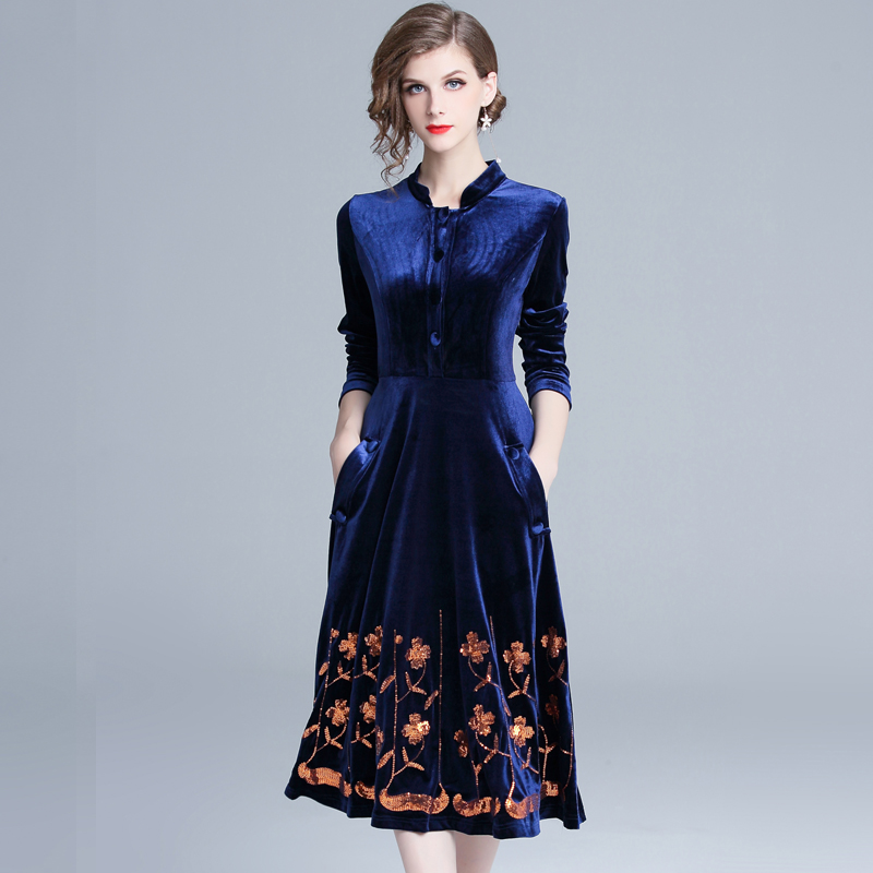 ZUOMAN Women Autumn & Winter Elegant Sequin Velvet Dress Festa Female High Quality Designer Party Vestidos Vintage Robe Femme alx