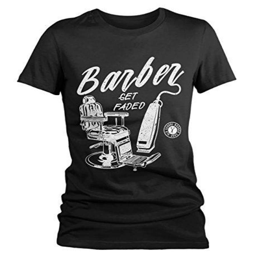 Women’s Barber T-Shirt Get Faded Vintage Tee Chair Clippers Barbers Shirt