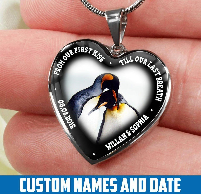 Personalized Till Our Last Breath Penguin Heart Couple Necklace