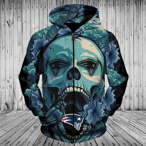 New England Patriots Skull Graphic 3D Hoodie Zip Sweatshirt Custom Full  personalize Personalized Trending Gift