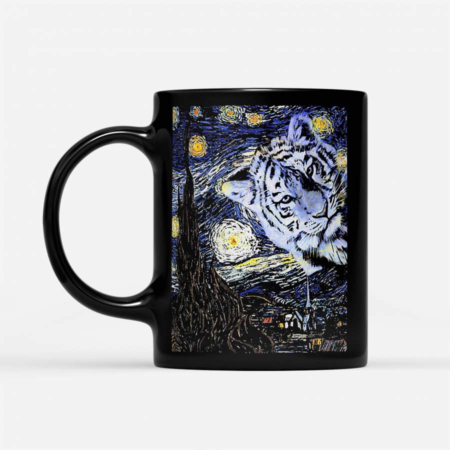 Tiger Sky Tree House Blue Yellow White – Black Mug