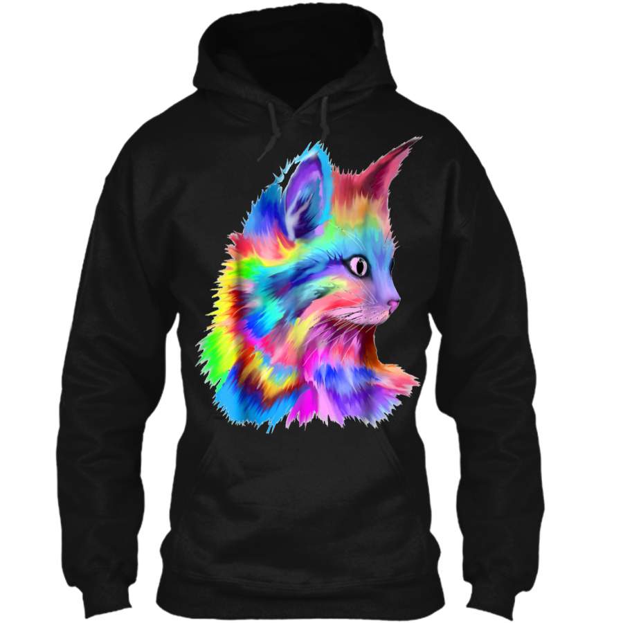 Colorful Cute Rainbow Kitten Cat Psychedelic Rave Edm  Pullover Hoodie 8 oz