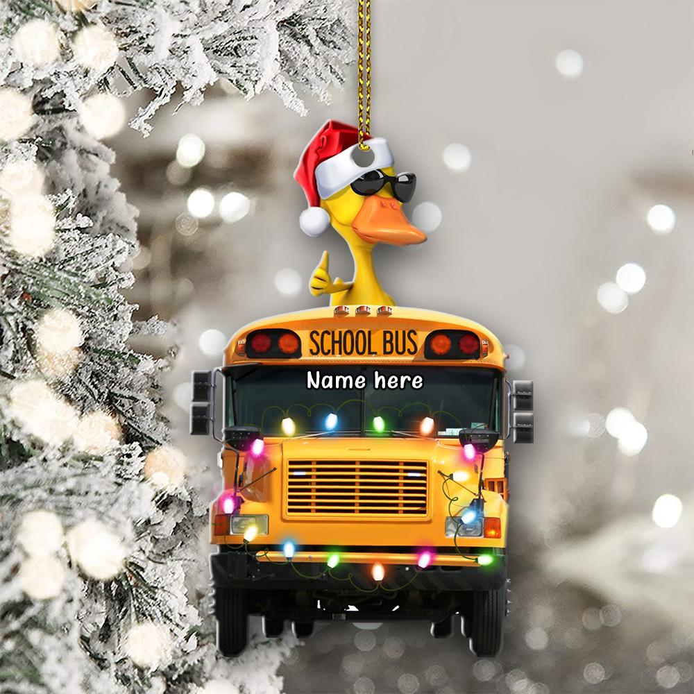 School Bus Yellow Duckies Christmas Personalized Flat Ornament