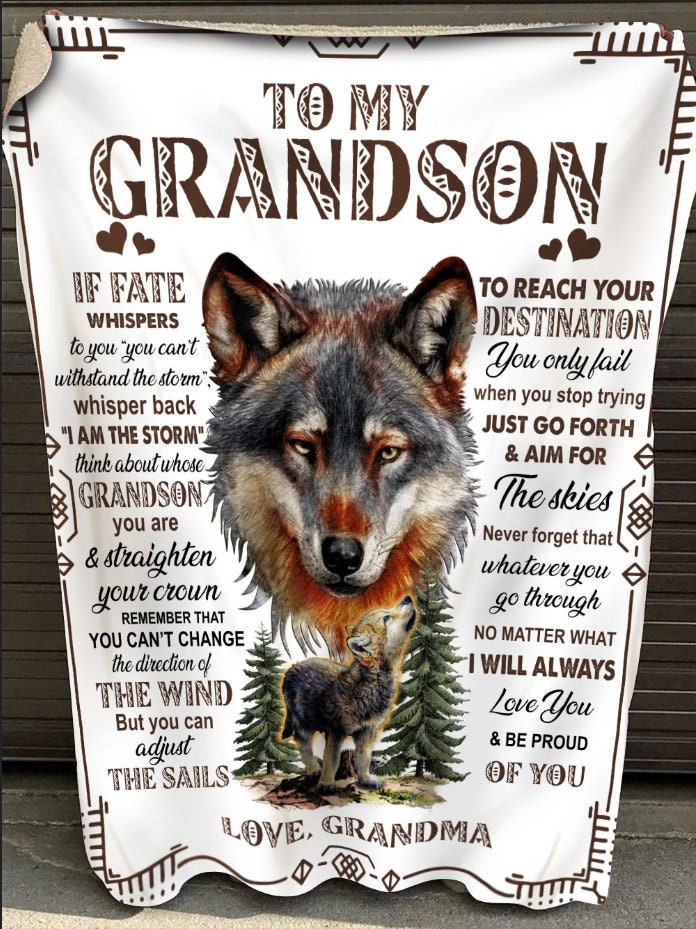 To My Grandson Wolf Blanket Sherpa Blanket Custom Blanket Family Matching Gift Christmas Blanket Christmas Gift Custom Blanket