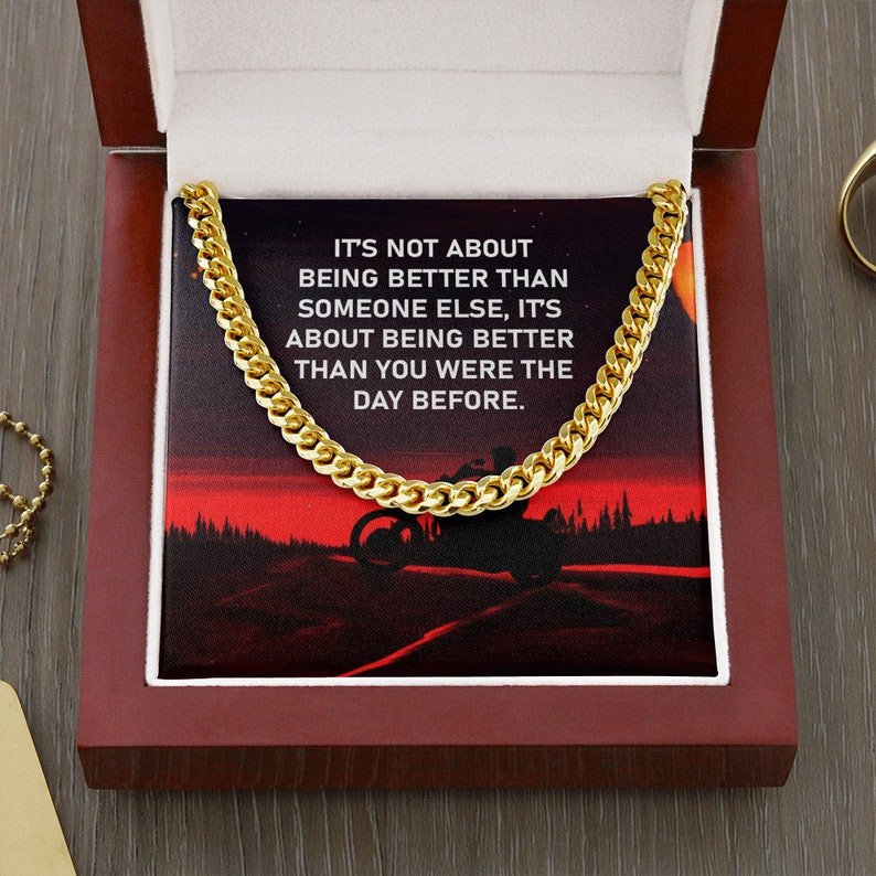 Valentines Day Gifts For Him, Cuban Link Chain Necklace For Husband Ridin, Stainless Steel Gold Finish Box With Message Card