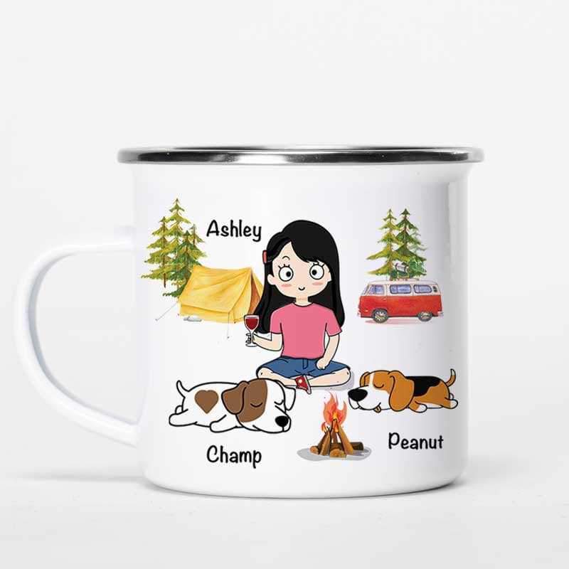 Dogs Chibi Girl Camping Personalized Campfire Mug