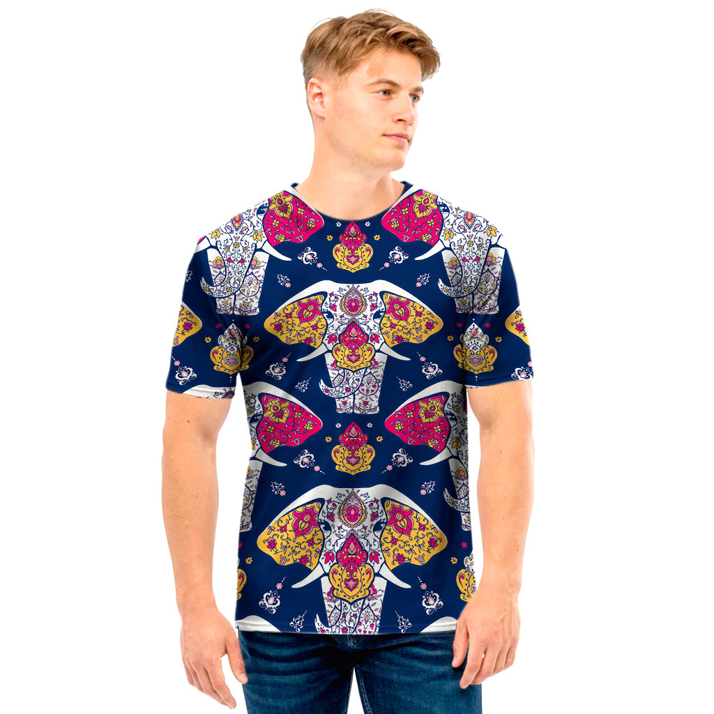 Indian Floral Elephant Pattern Print Men’S T-Shirt