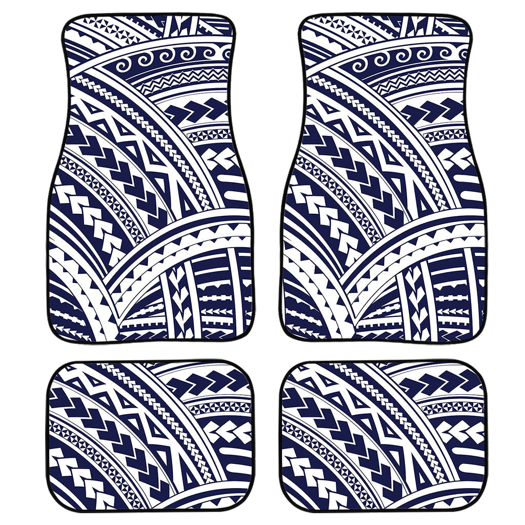 Blue Maori Polynesian Tattoo Print Front And Back Car Floor Mats, Front Car Mat