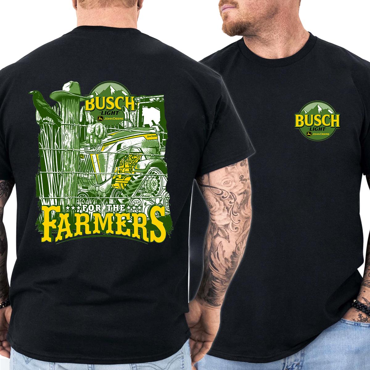 Busch Light x John Deere 4th of July ‘For The Farmers’ T-Shirt Premium Cotton, Double-Sided Patriotic Farming Graphic, Perfect for Independence Day, Backyard BBQs & Summer Festivities