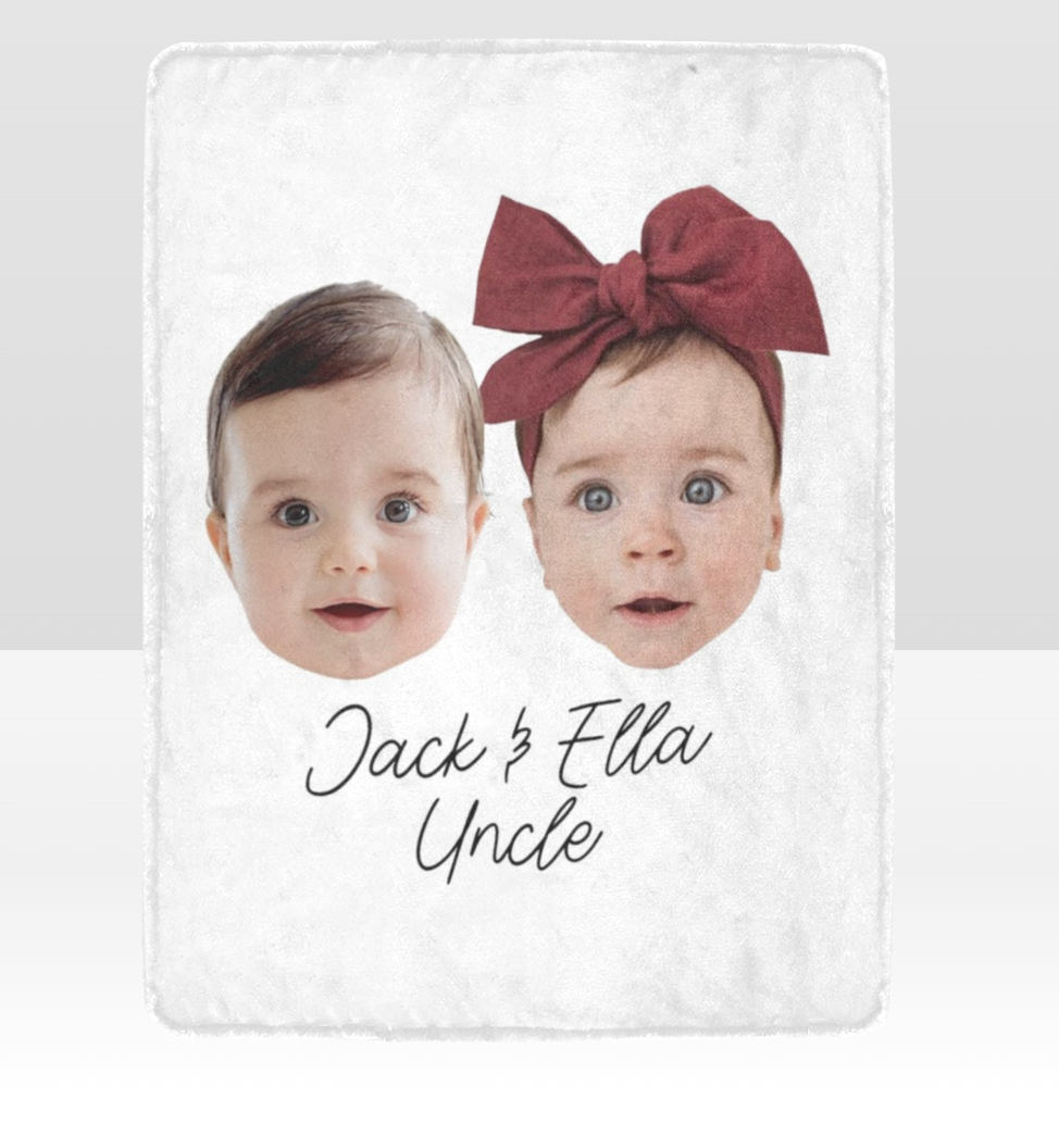 Two Baby Face Blanket, Custom Baby Face Blanket,Gift For Uncle, Custom Baby Photo Blanket