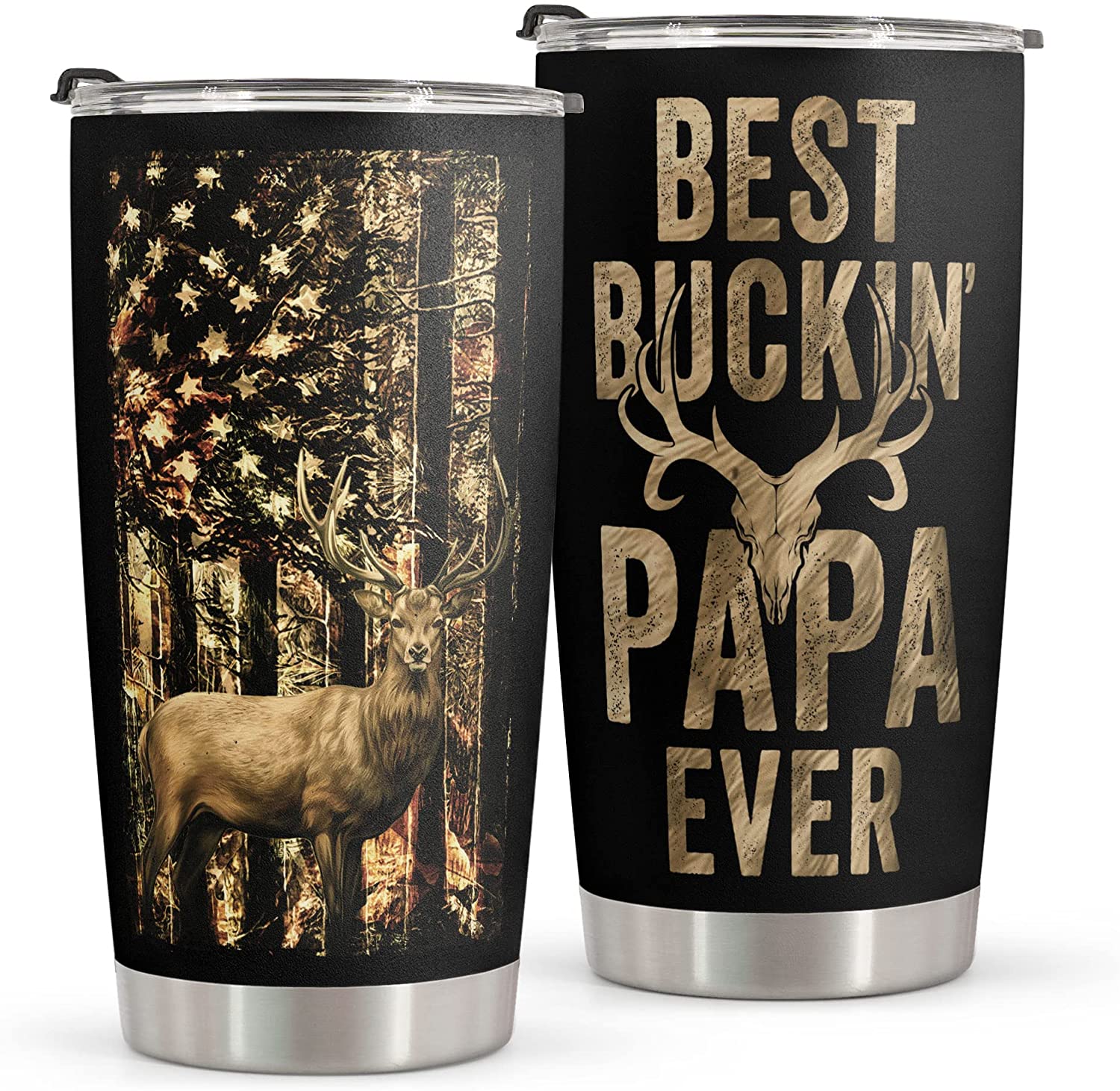 Dad Tumbler Gift Idea – Stainless Steel Tumbler 20Oz For Father – Best Buckin Papa – Birthday Gift For Husband & Christmas Gift For Dad From Kids