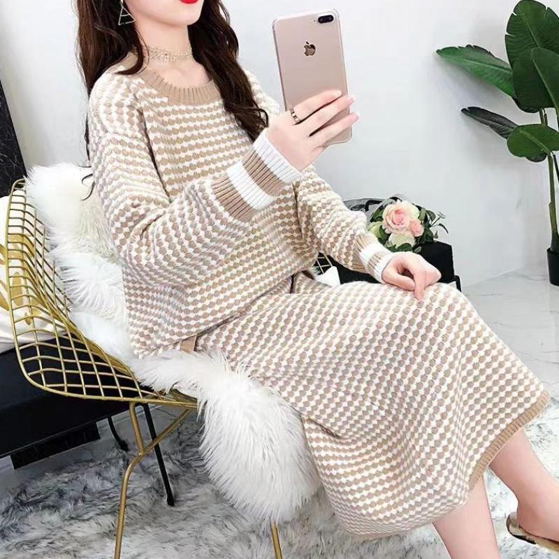 Autumn Women’s Knitted Sweater Skirt Two Piece Set Women Slim Tops Female Sweater Skirts Suits Womens Outfits Y279 alx