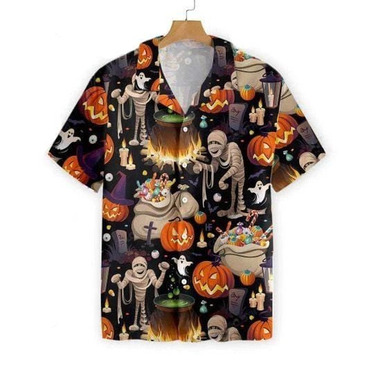 Mummies And Halloween Black Unisex Hawaii Shirts Ha48970