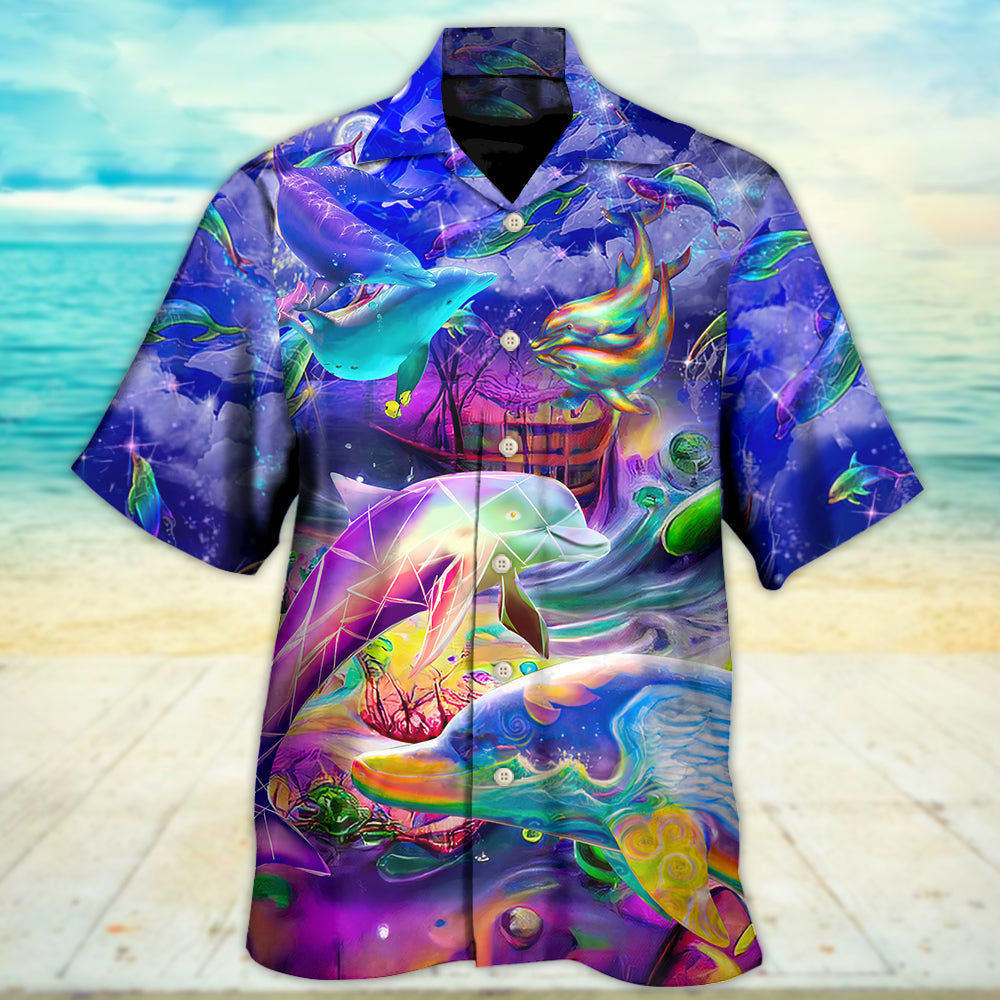 Dolphin Rainbow Jumping Into New World Hawaiian Shirt