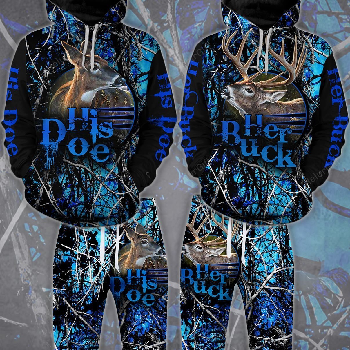 Buck n Doe Deer Hunting Hoodie Combo Blue