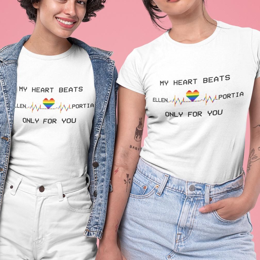 My Heart Beats Only For You Lgbtq White Custom Name T-Shirt