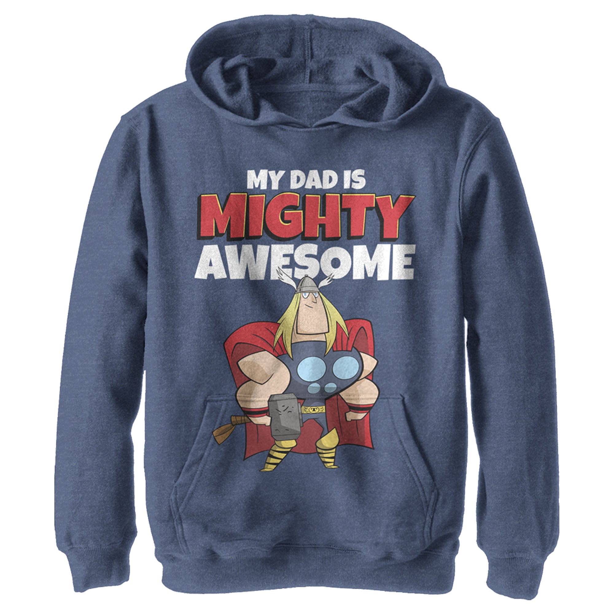 Boy’S Marvel My Dad Is Mighty Awesome Cartoon Thor Pull Over Hoodie