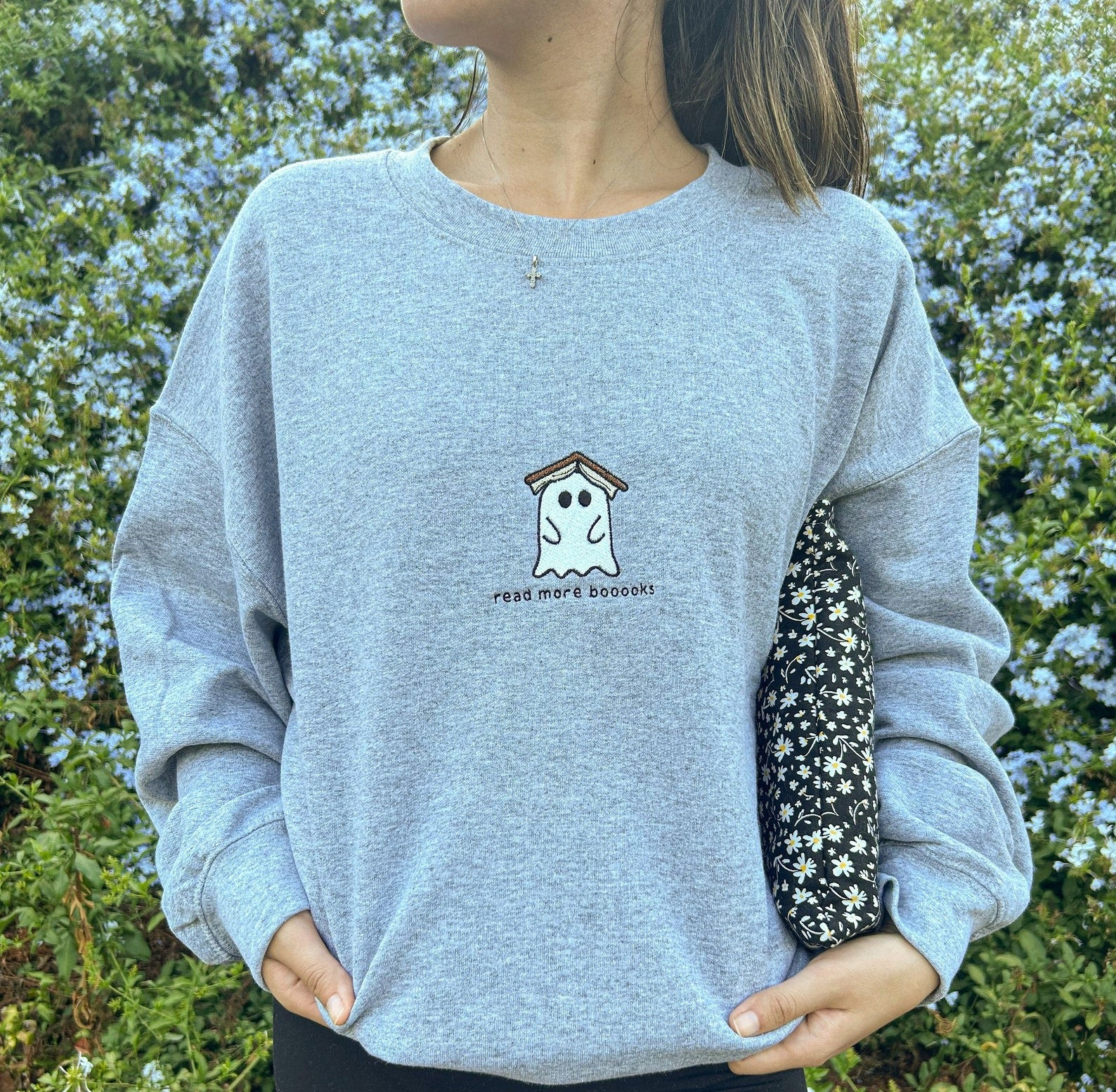 Embroidered Ghost Book Sweatshirt, Read More Booooks Sweatshirt, Fall Crewneck, Book Lover Sweatshirt, Spooky Season Pullover, Ghost Reading