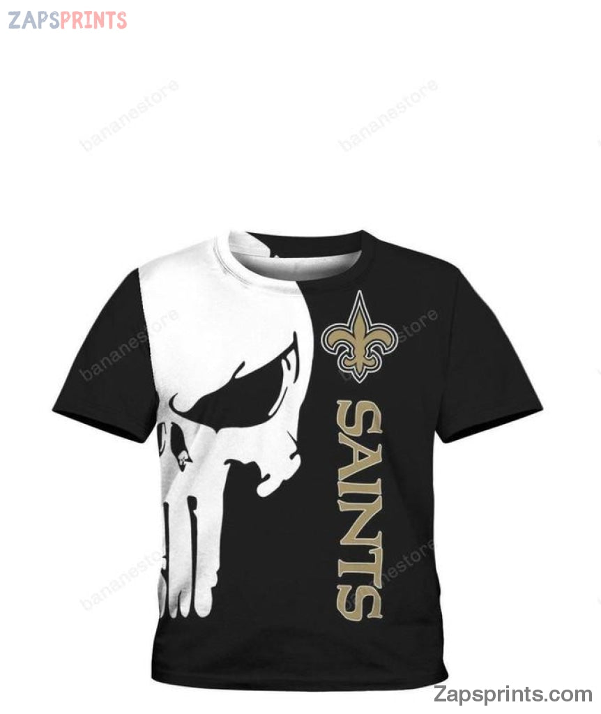 New Orleans Saints Skull 3 D Classic T Shirt V5 Gift For Fan Football Lovers