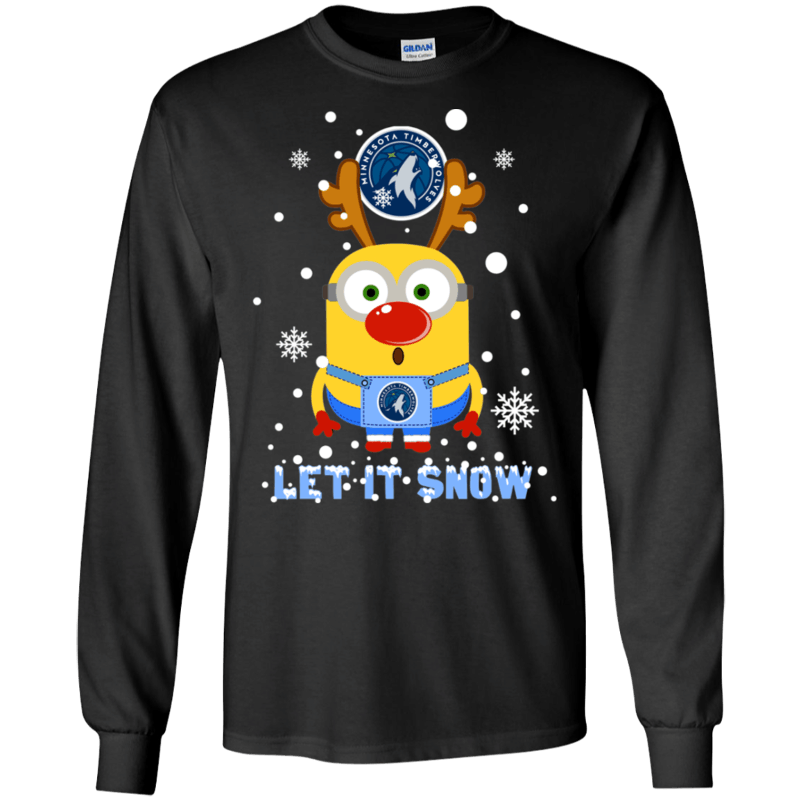 Buy Minion Minnesota Timberwolves Ugly Christmas Sweaters Let It Snow Ls Cotton T-Shirt