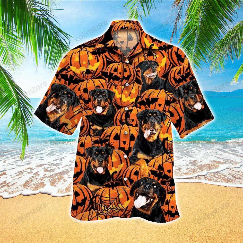 Rottweiler Pumpkin Halloween Hawaii Shirt Aloha Ha61064