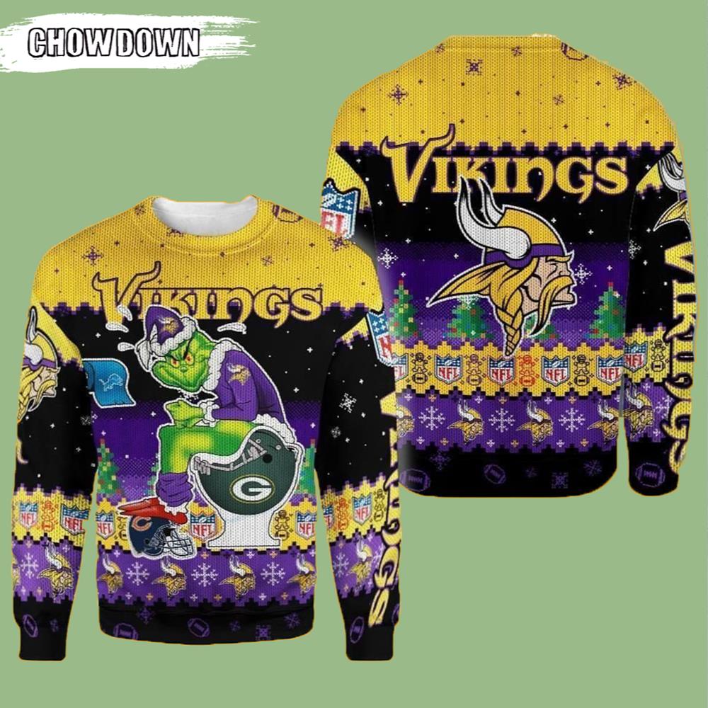 Grinch Minnesota Vikings Gift For Fan Ugly Wool Sweater Christmas