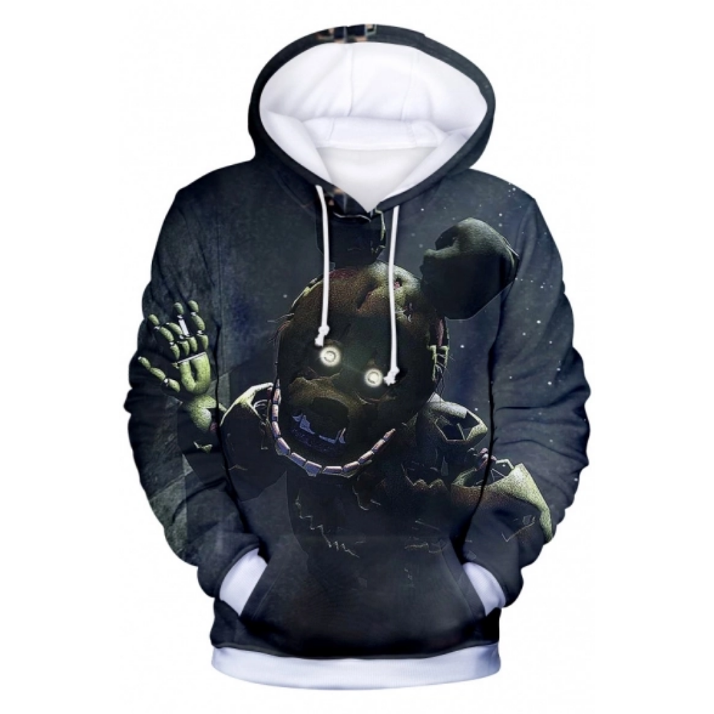 Trendy 3D Five Nights At Freddy Comic Print Pullover Drawstring Hoodie