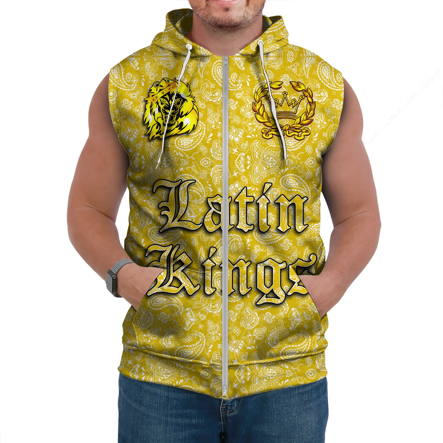 (Custom) Latin Kings Sleeveless Hoodie Yellow Bandana A31