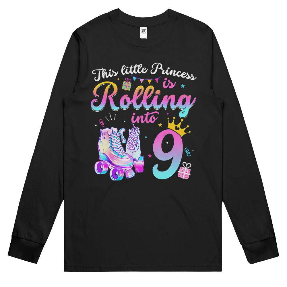 Roller Skate 9Th Birthday Shirt 9 Year Old Girl Party Outfit Long Sleeve T Shirts