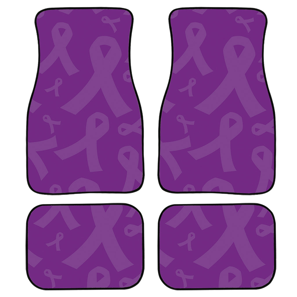 Purple Cancer Awareness Ribbon Print Front And Back Car Floor Mats, Front Car Mat