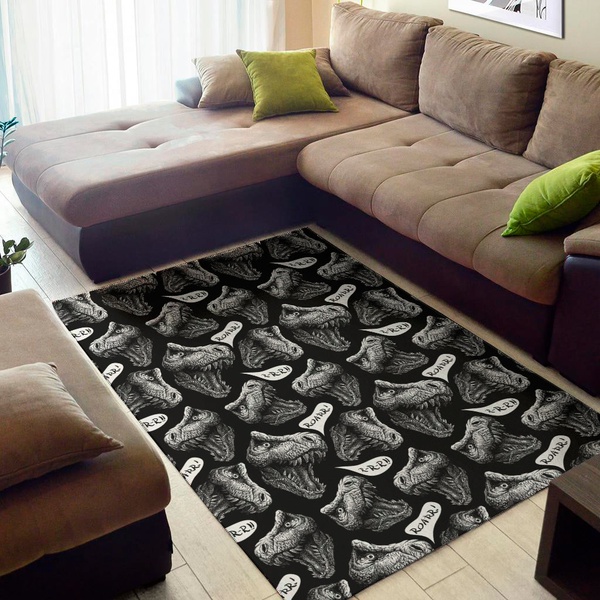 Black And White T-Rex Dinosaur Print Area Rug