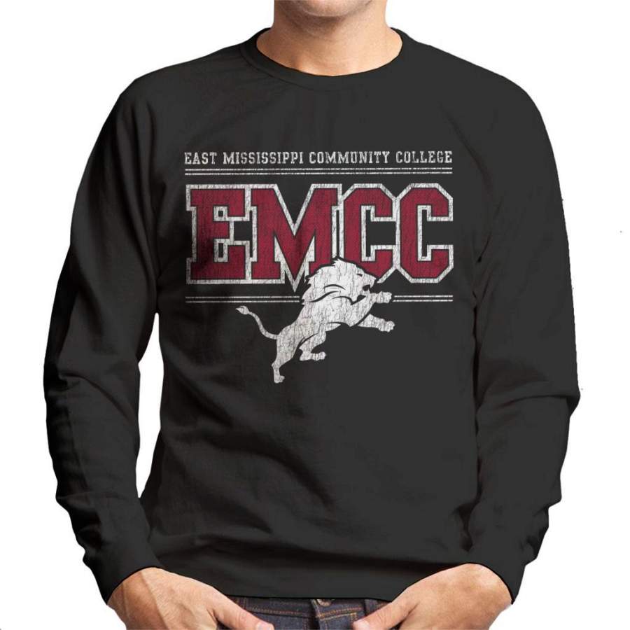 East Mississippi Community College Light Distressed Lion Logo Men’s Sweatshirt