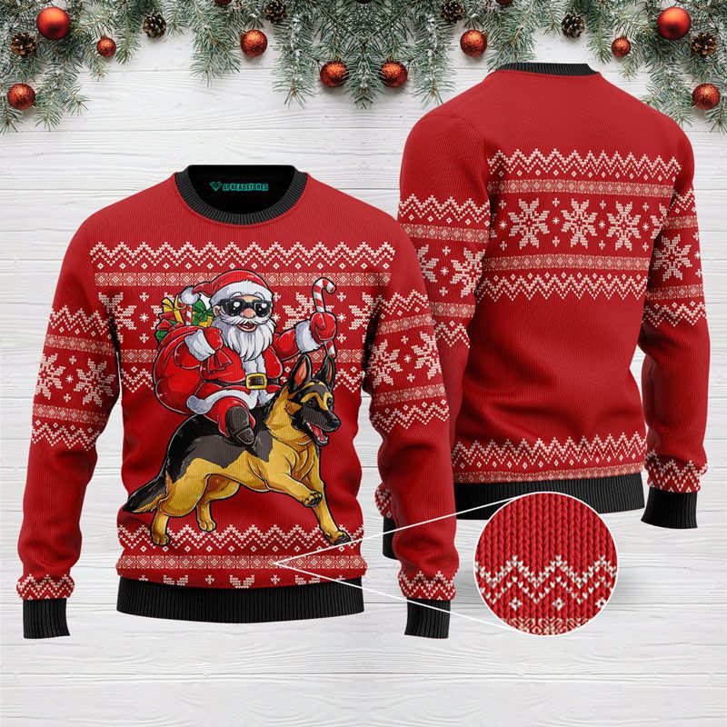 Santa Riding German Shepherd Ugly Sweater 1411