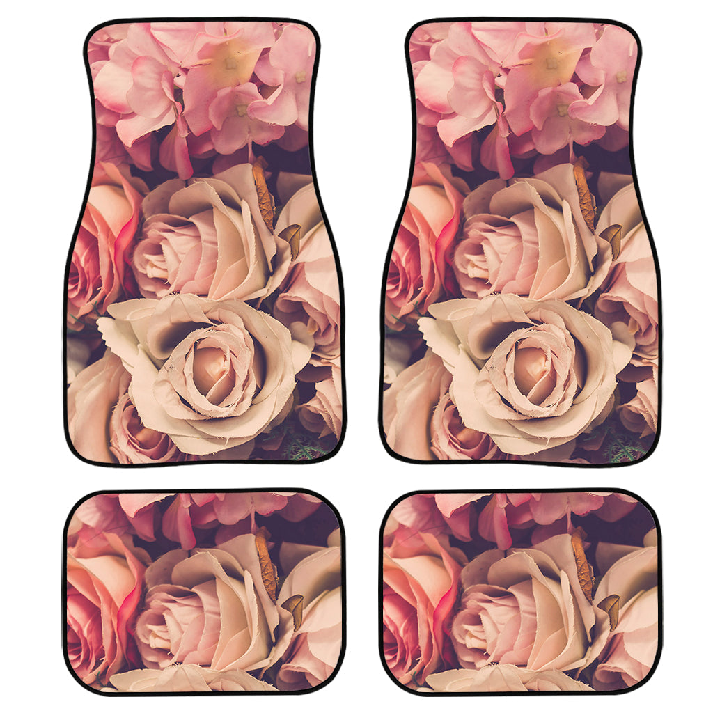 Retro Pink Roses Floral Print Front And Back Car Floor Mats, Front Car Mat