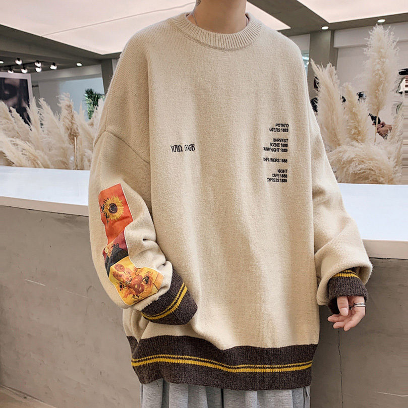 Spring Men’s Sweater Thickened Round Neck Large Size Loose Retro Japanese Knitted Sweater Trend Outerwear Couple Clothes alx