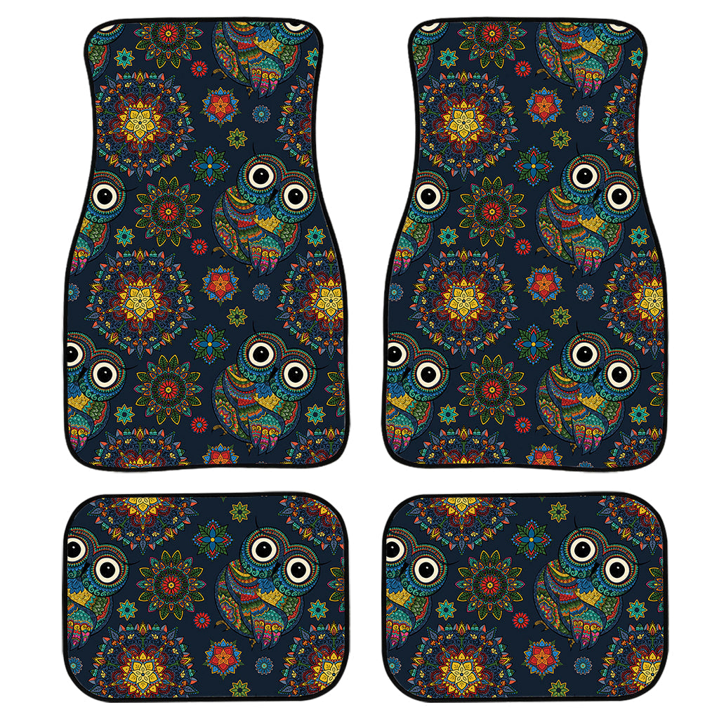 Bohemian Owl Pattern Print Front And Back Car Floor Mats, Front Car Mat